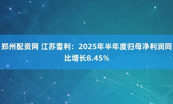 郑州配资网 江苏雷利：2025年半年度归母净利润同比增长8.45%